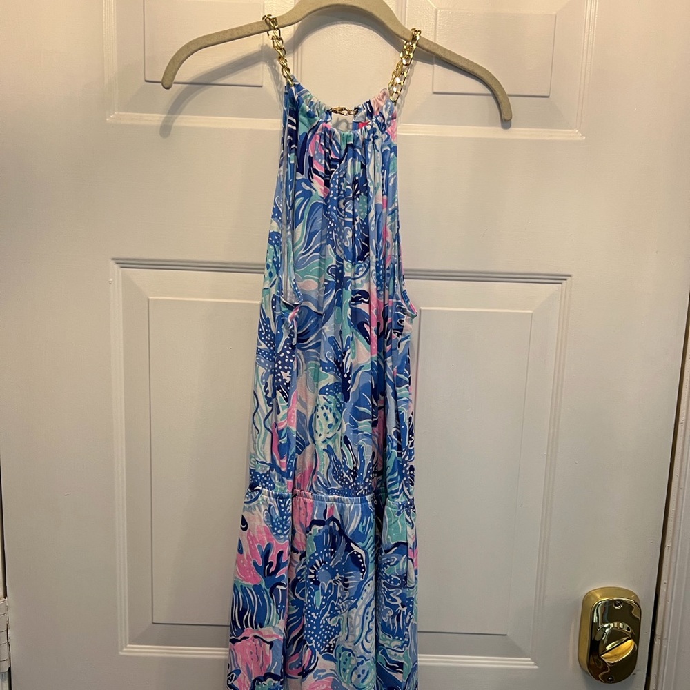 Lilly Pulitzer Bowen Saltwater Blue Shade seekers chain neck Skort Romper Dress
